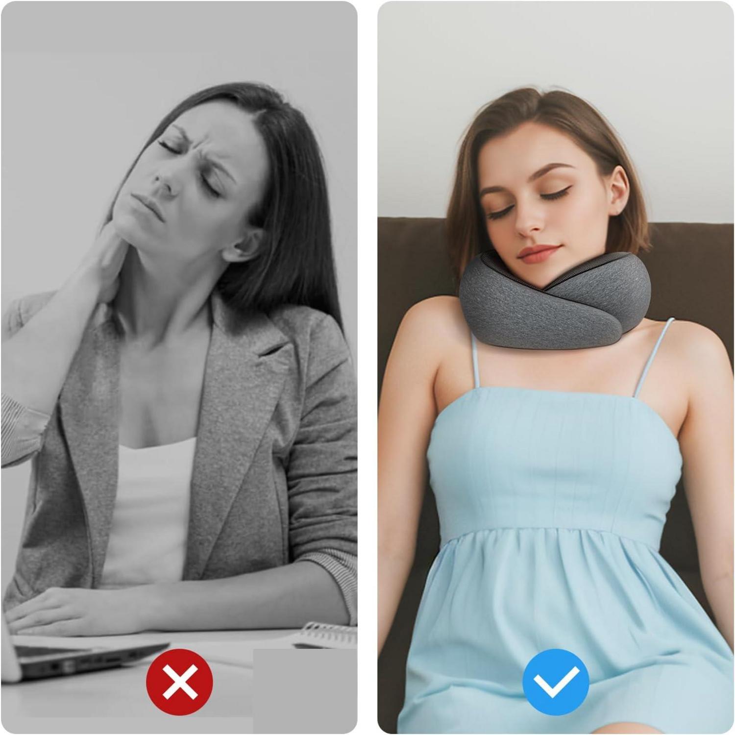 Memory Foam Nackenkissen Reise Auto Flugzeug Verstellbar Dunkelgrau