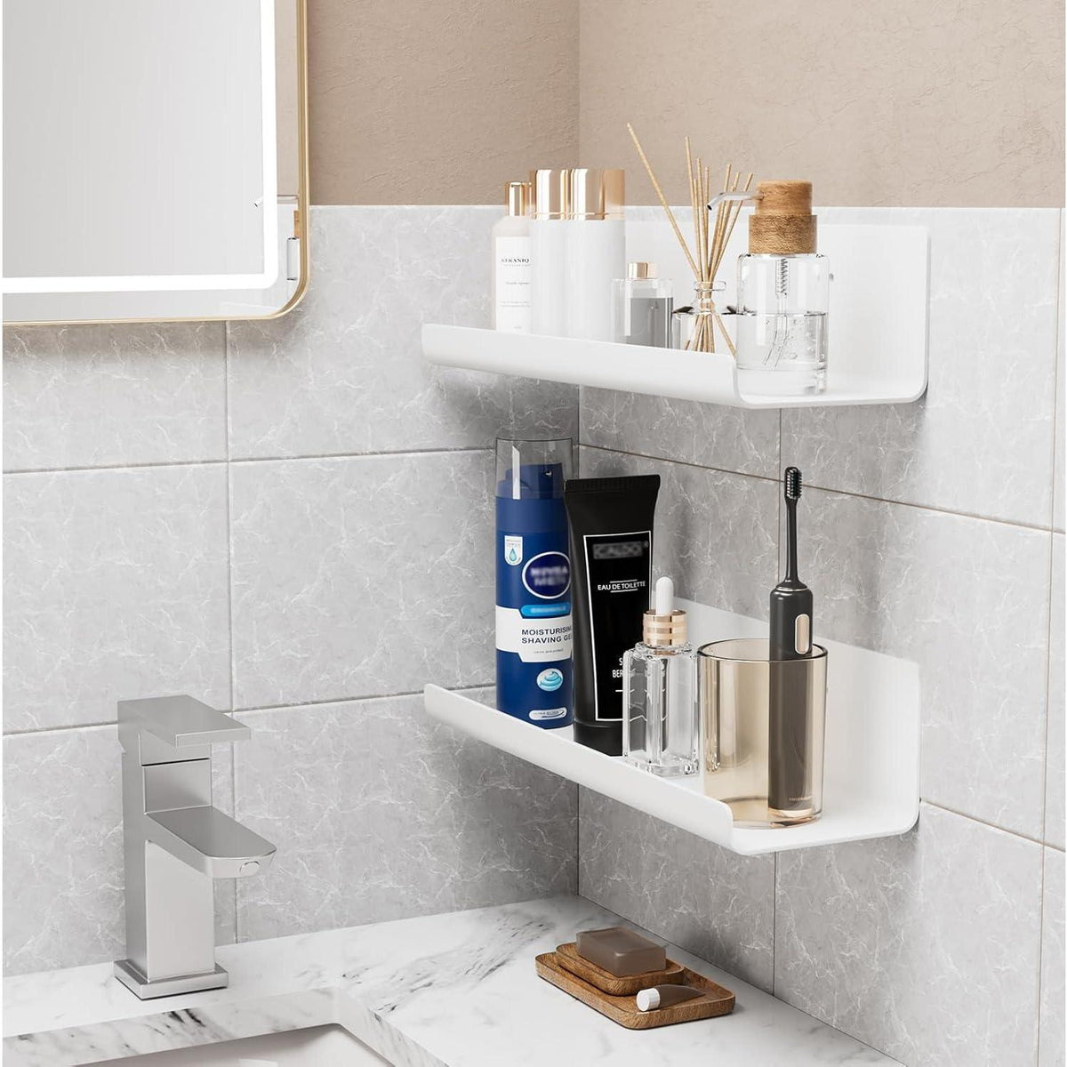 Schweberegal 2er Set ohne Bohren, 32cm, Weiß