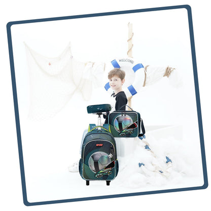 Schulranzen mit Rollen Fußballtrolley für Kinder 5-12 Jahre