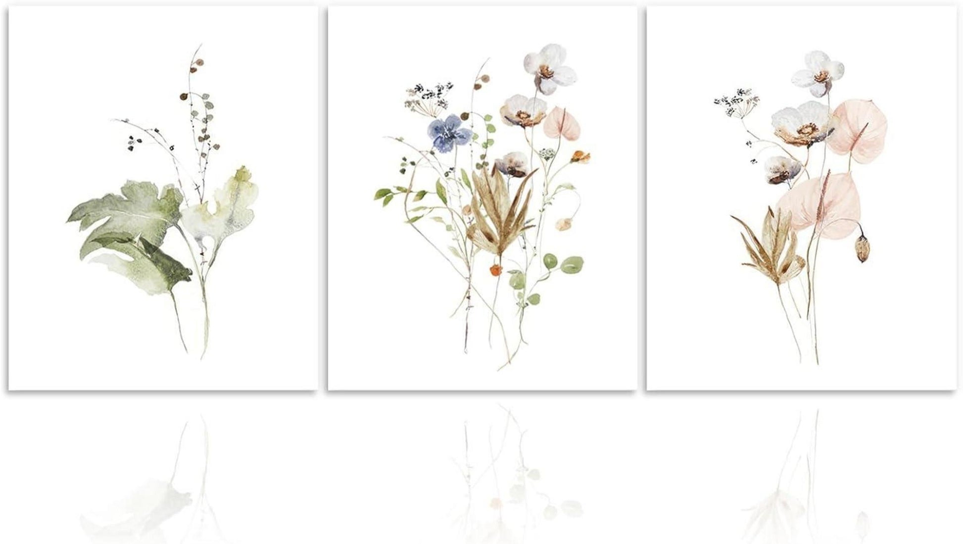 Dekorative Aquarell Blumen Leinwandbilder 30x40 cm 3er Set