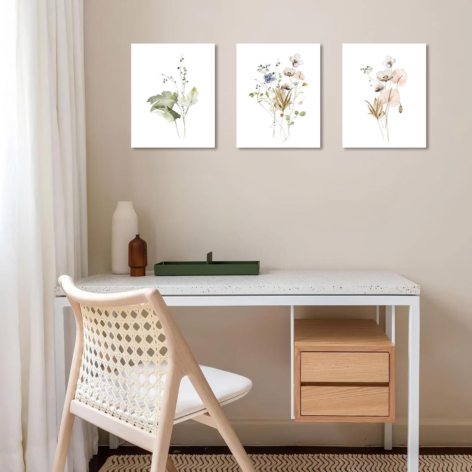 Rustikale Blumen Wandbilder Aquarell Leinwand Bilder 30x40 cm 3er Set