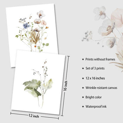 Rustikale Blumen Aquarell Wandbilder Leinwand Deko 30x40cm 3er Set