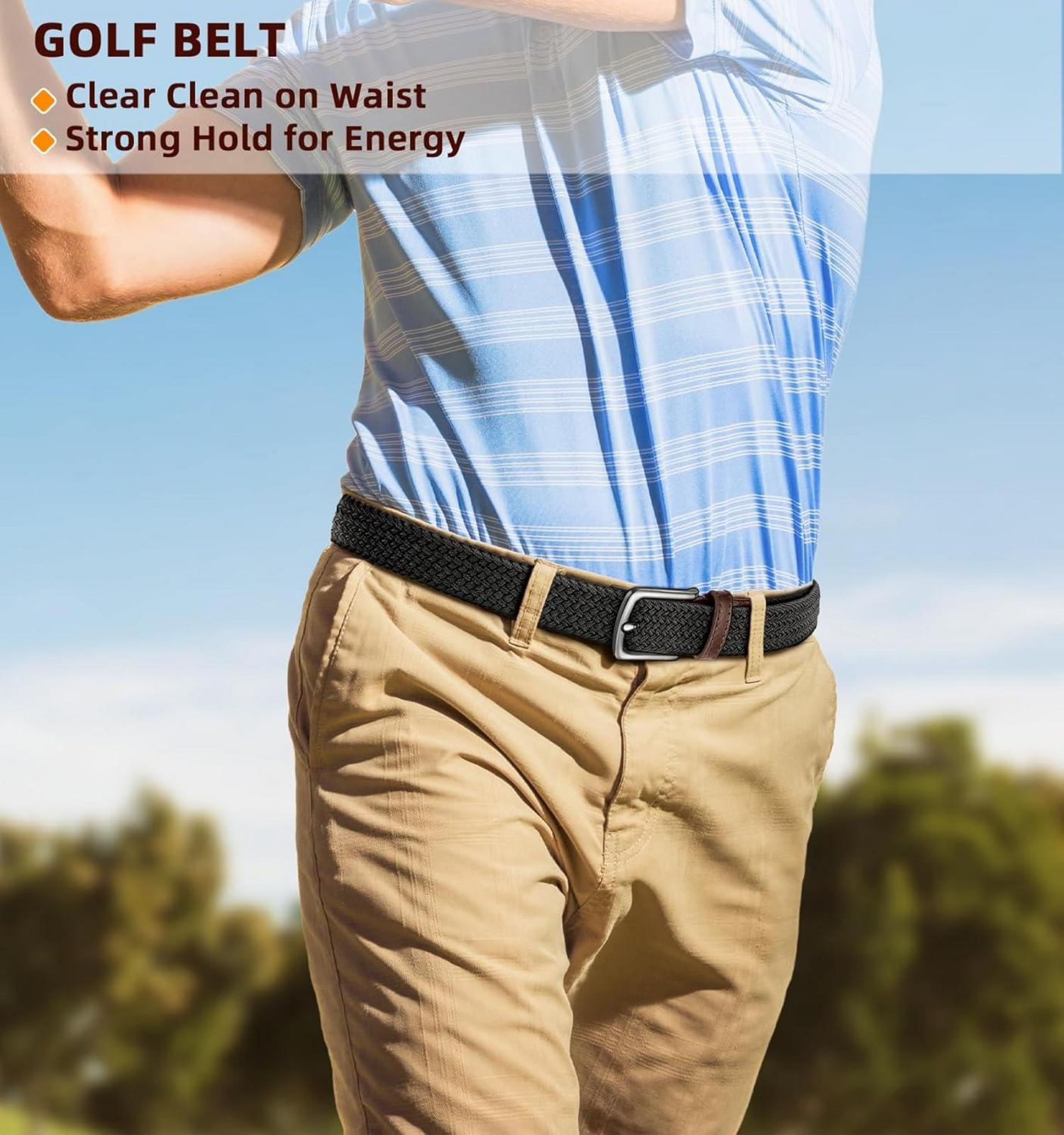 Herren Golfgürtel 2er Set Stretch Stoffgürtel Beige/Schwarz 35mm 105cm