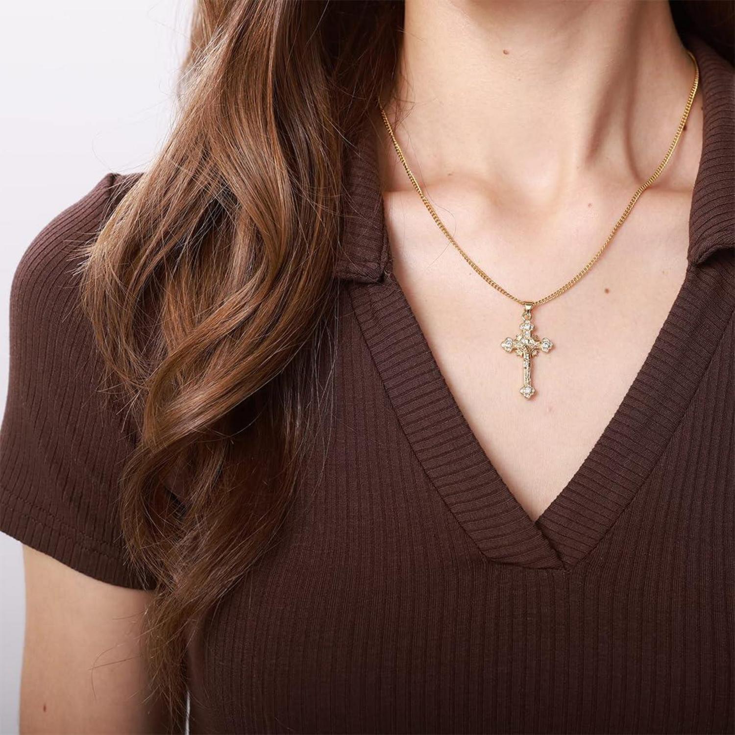 Damen Gold Kreuzkette mit AAA Zirkonia Anhänger 18K vergoldet - Modeschmuck