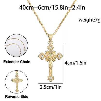 Damen Kreuzkette Zirkonia Anhänger 18K Vergoldet Modeschmuck