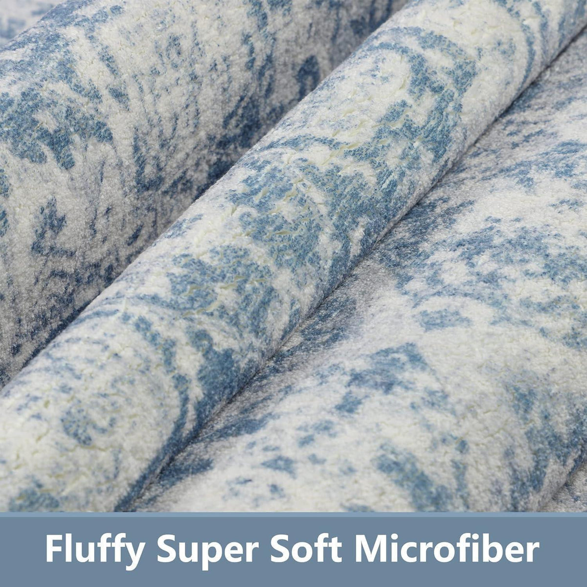 Läufer Flur Vintage Blau 80x300cm Rutschfest Waschbar