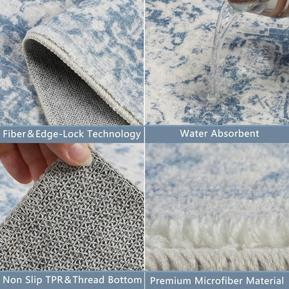Läufer Flur Vintage Blau 80x300cm Rutschfest Waschbar