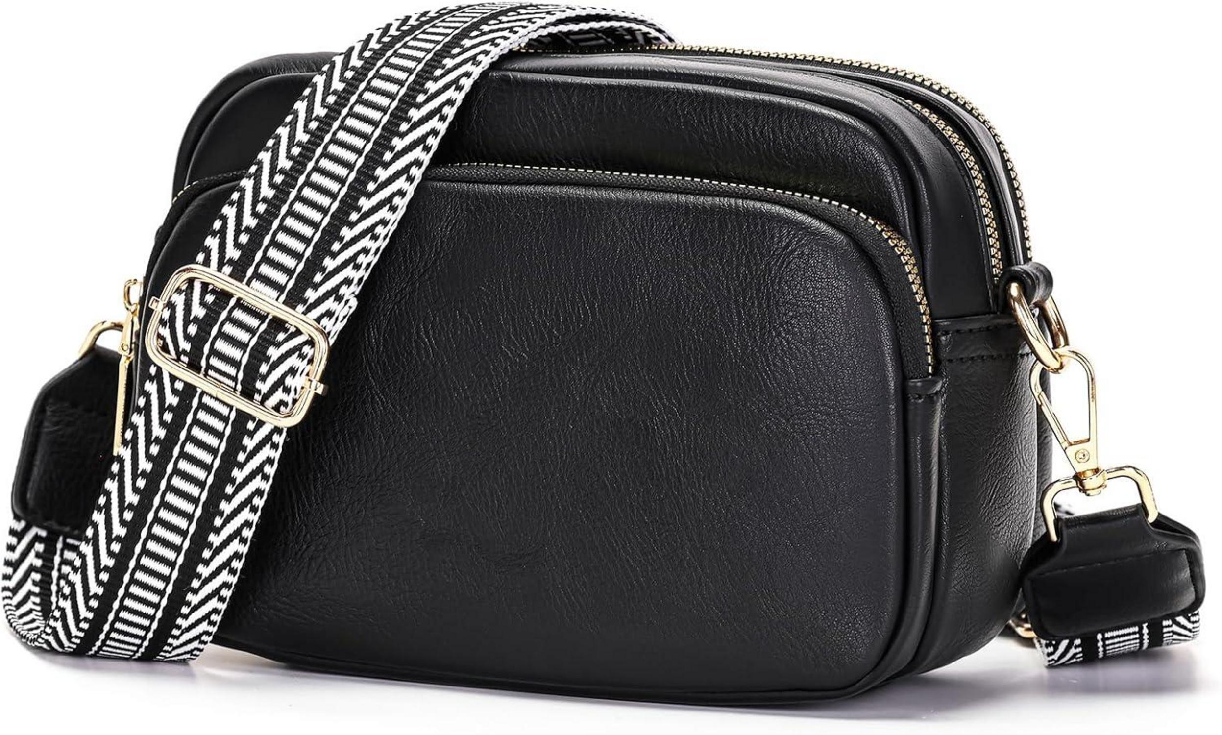 Crossbody Handtasche Damen PU-Leder Umhängetasche 7 Fächer Schwarz