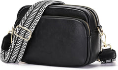 Crossbody Handtasche Damen PU-Leder Umhängetasche 7 Fächer Schwarz