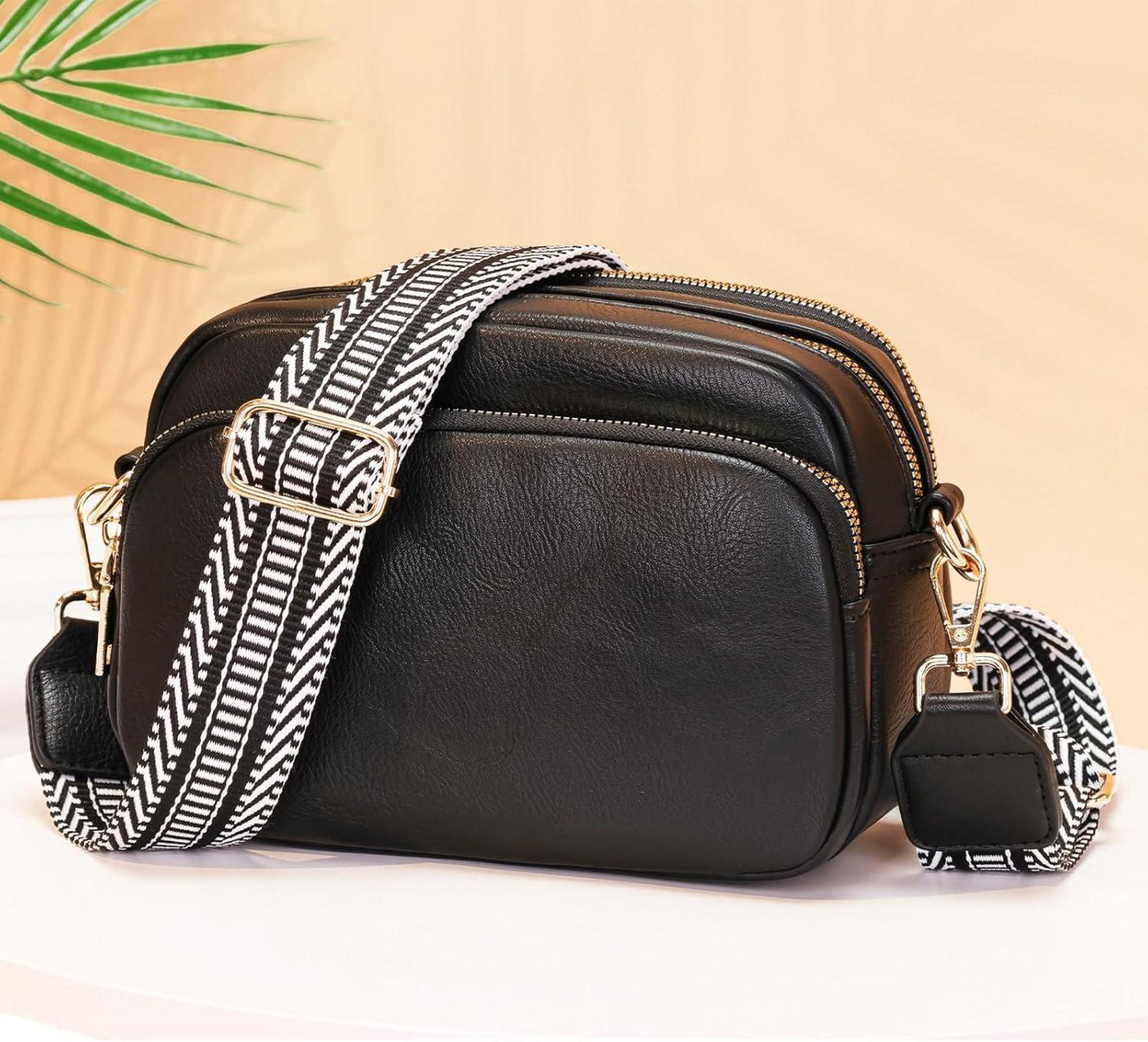 Schwarze Crossbody Damen Handtasche mit breitem