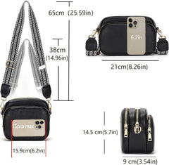Crossbody Handtasche Damen PU-Leder Umhängetasche 7 Fächer Schwarz