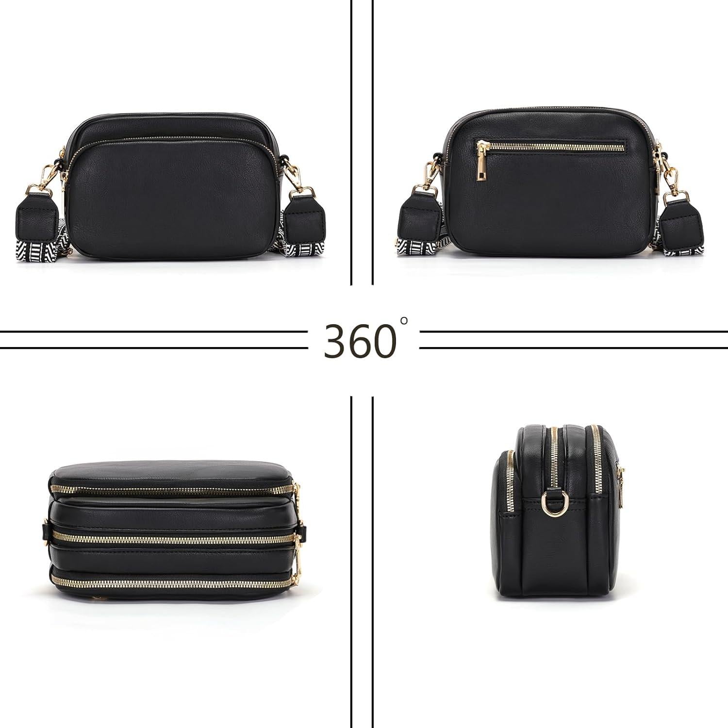 Damen Crossbody Handtasche Umhängetasche Breiter Schultergurt 7 Fächer