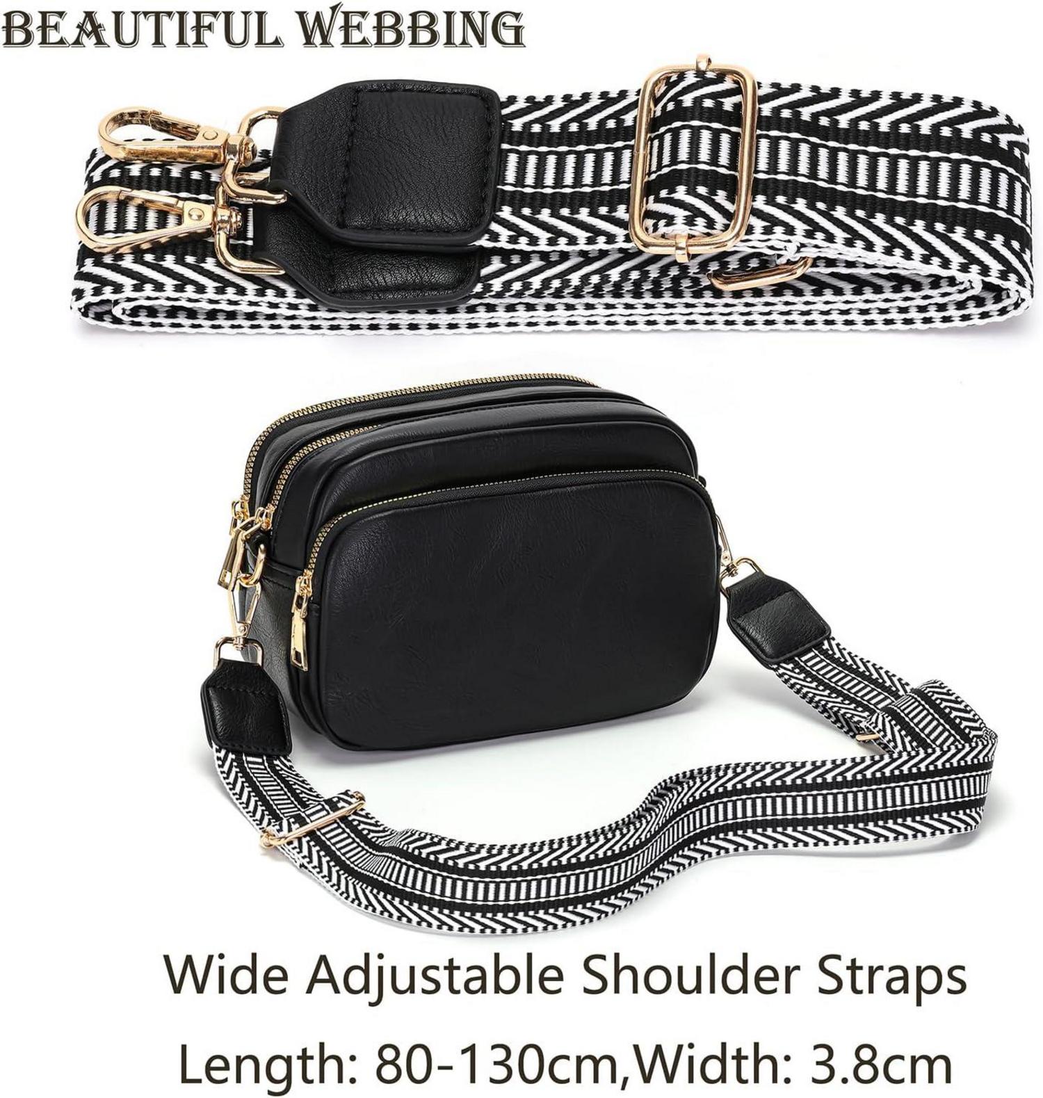 Damen Crossbody Bag Handtasche Umhängetasche Breiter Schultergurt Schwarz