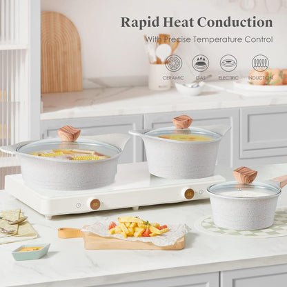 Induktions Kochgeschirr-Set Granit Antihaft Deckel Pfannen Töpfe