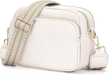 Umhängetasche Damen Handtasche mit breitem Schultergurt 4 Fächern