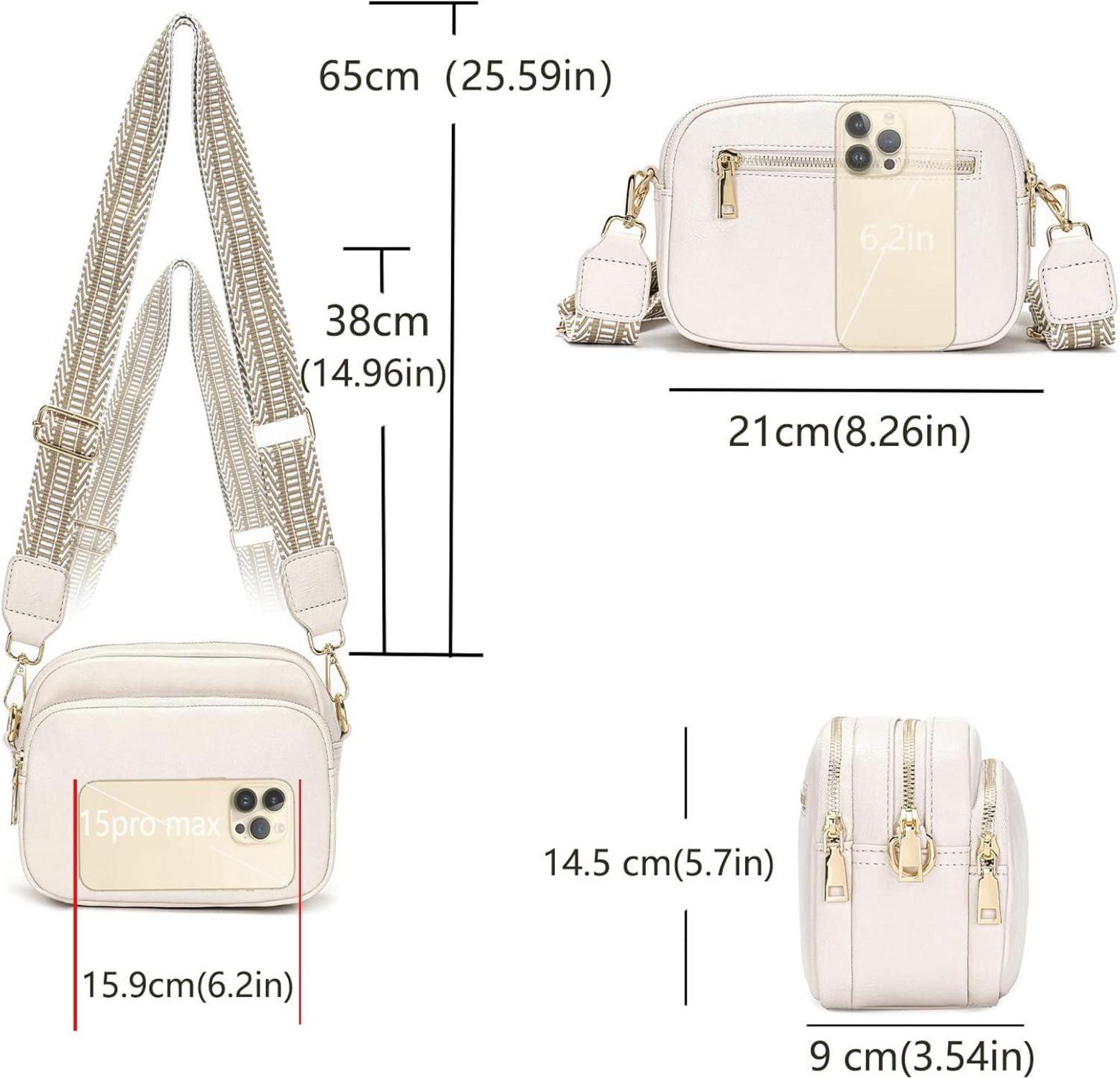 Umhängetasche Damen Handtasche mit breitem Schultergurt 4 Fächern