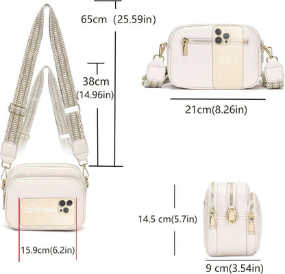 Umhängetasche Damen Handtasche mit breitem Schultergurt 4 Fächern