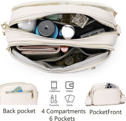 Damen Crossbody Bag Handtasche Umhängetasche Weiß 4 Fächer 21 x 10 x 15 cm