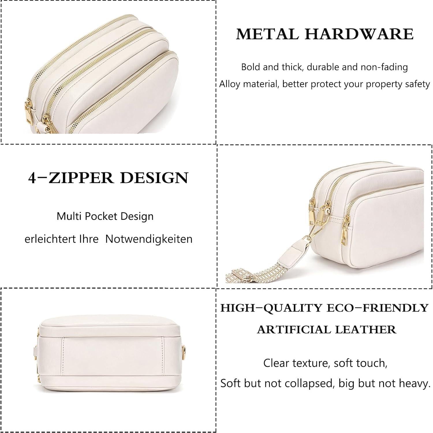 Damen Crossbody Handtasche Umhängetasche Weiß 7 taschen PU-Leder Elegante