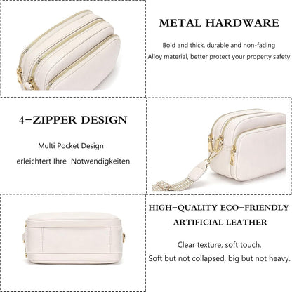 Damen Crossbody Handtasche Umhängetasche Weiß 7 taschen PU-Leder Elegante