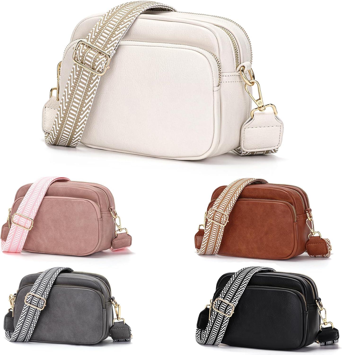 Damen Crossbody Bag Handtasche Umhängetasche Weiß 4 Fächer 21 x 10 x 15 cm