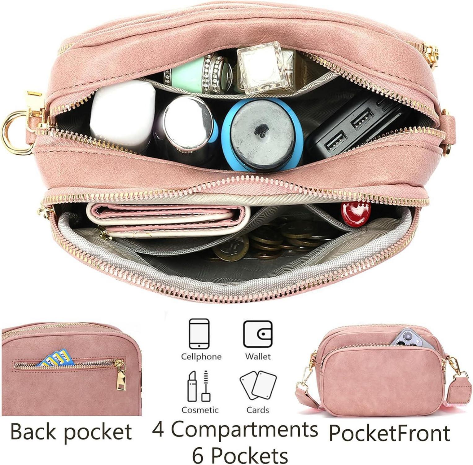 Damen Umhängetasche Crossbody Handtasche Handytasche Rosa 4 Fächer