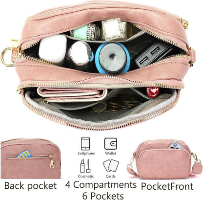 Damen Umhängetasche Crossbody Handtasche Handytasche Rosa 4 Fächer