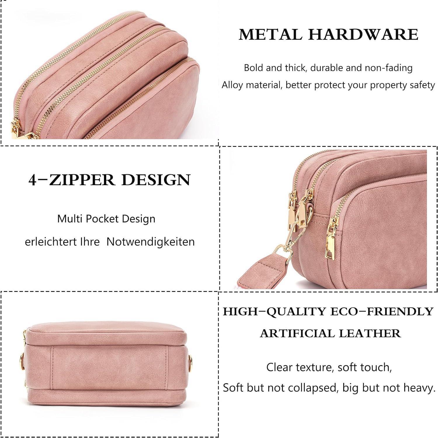 Paigtes Damen Crossbody Handtasche Umhängetasche rosa Schultertasche 4 Fächer