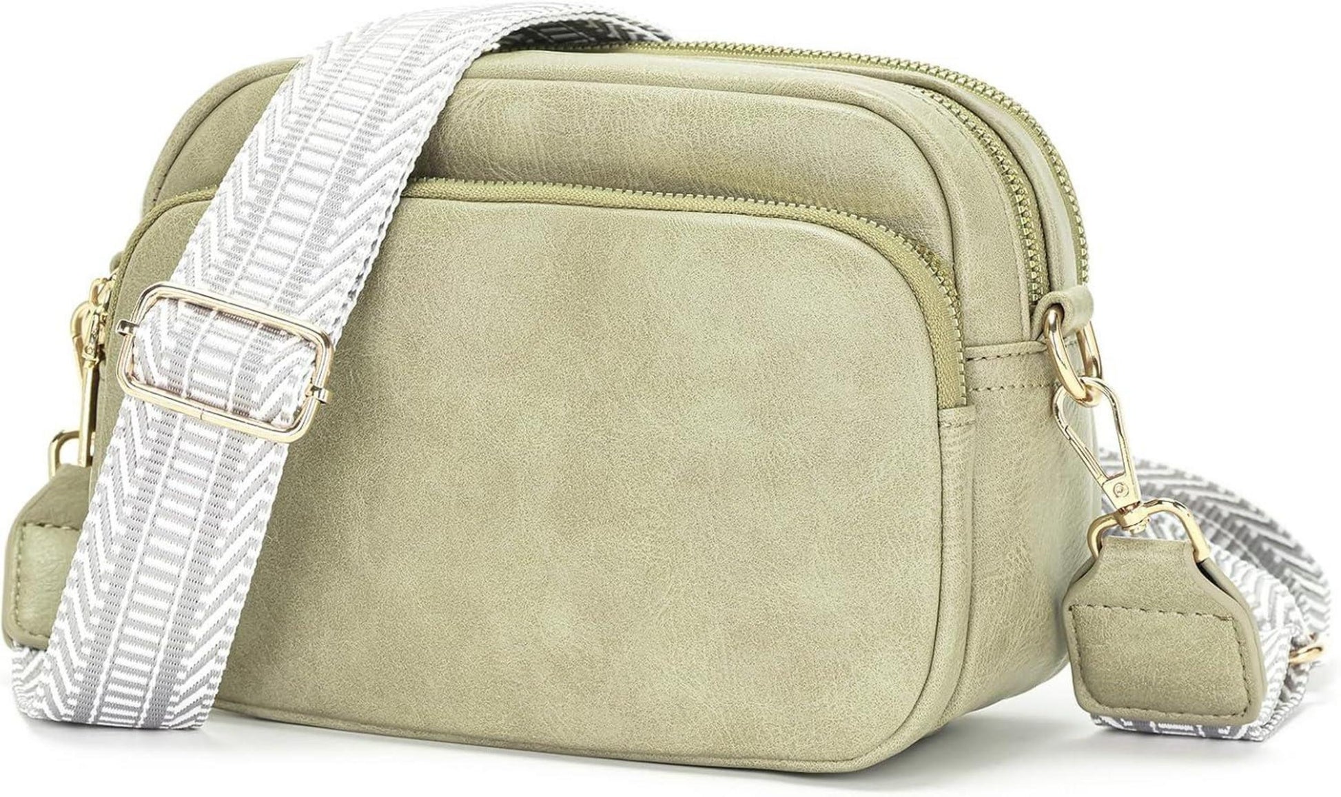 Damen Crossbody Handtasche mit breitem Schultergurt Grün 4 Fächer
