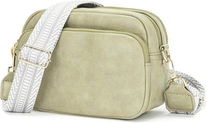 Damen Crossbody Handtasche mit breitem Schultergurt Grün 4 Fächer