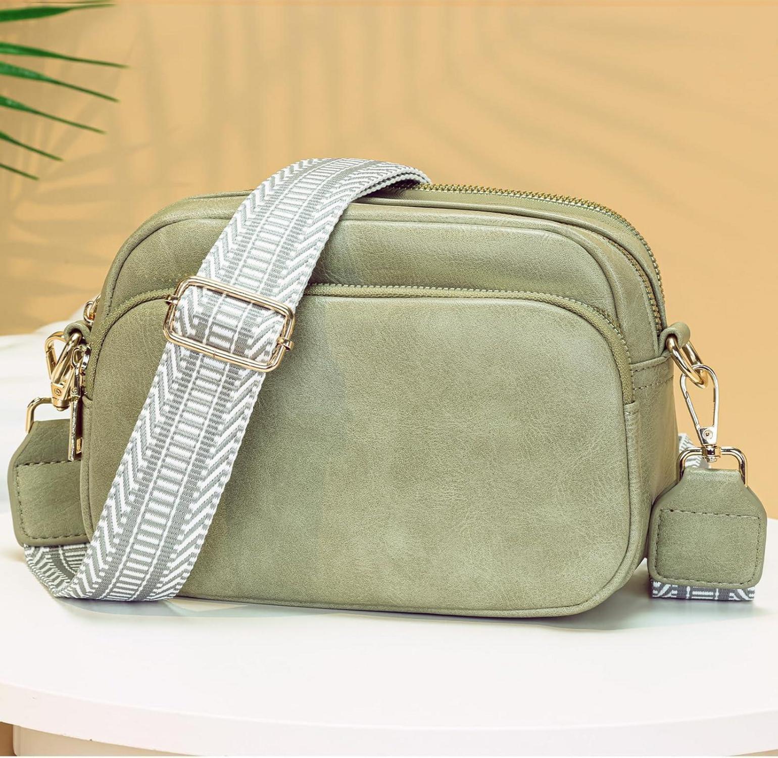 Damen Umhängetasche Handtasche Handytasche Grün 4 Fächer