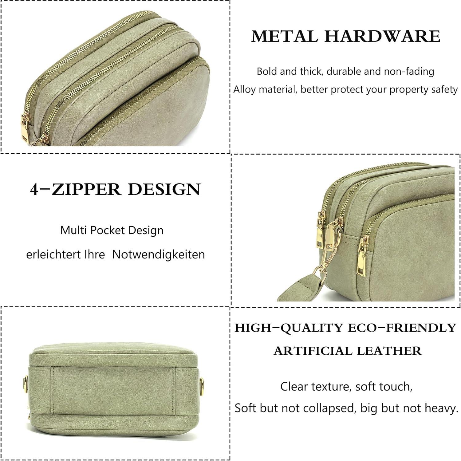 Damen Crossbody Handtasche Grün PU-Leder 7 Fächer Verstellbarer Schultergurt