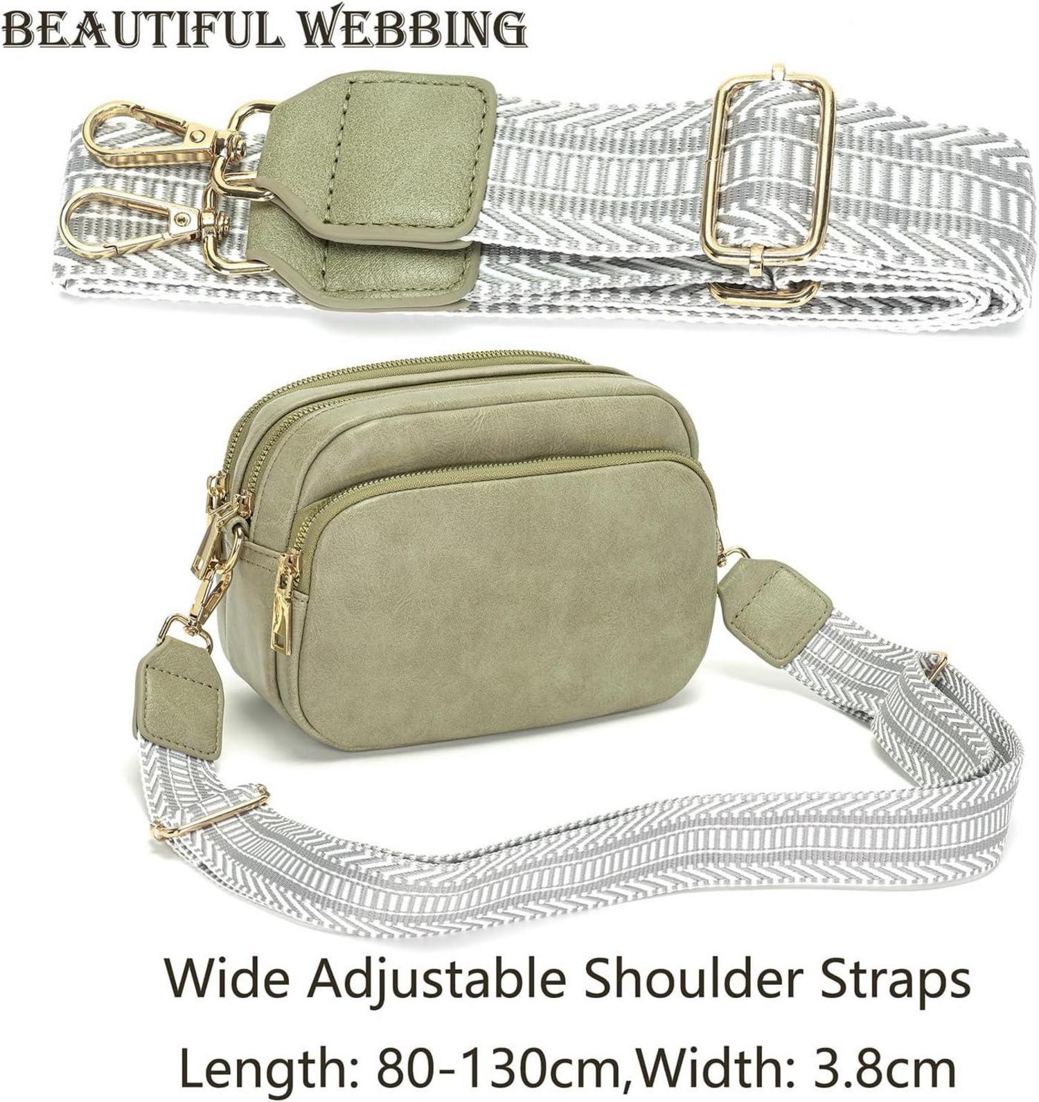 Damen Crossbody Handtasche Grün PU-Leder 7 Fächer Verstellbarer Schultergurt