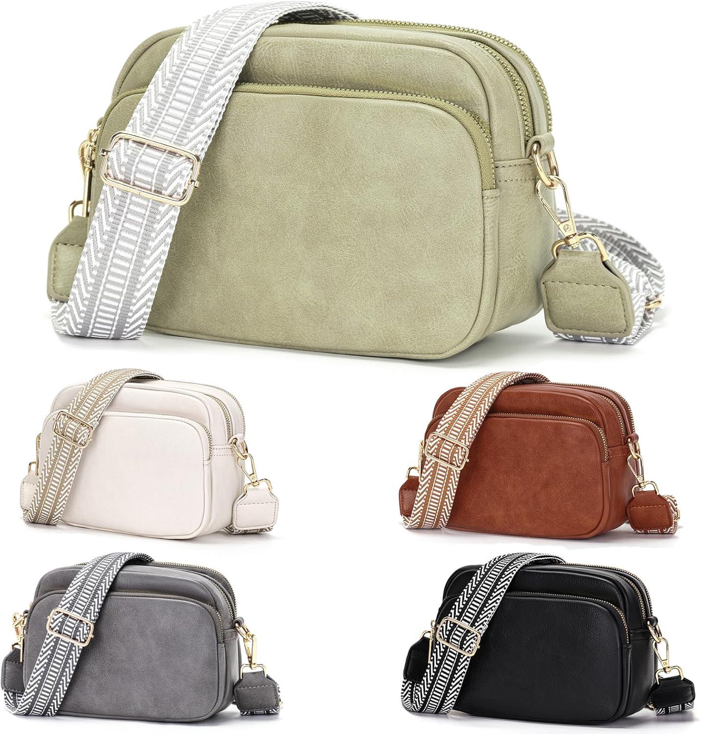 Paigtes Damen Crossbody-Handtasche Grün PU-Leder 7 Reißverschlusstaschen 21x10x15cm