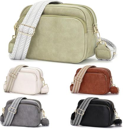Paigtes Damen Crossbody-Handtasche Grün PU-Leder 7 Reißverschlusstaschen 21x10x15cm