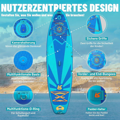 Aufblasbares Stand Up Paddling Board für Anfänger, Komplettes Zubehör