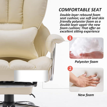 Ergonomischer Bürostuhl 200 kg mit Fußstütze Lendenwirbelstütze Beige