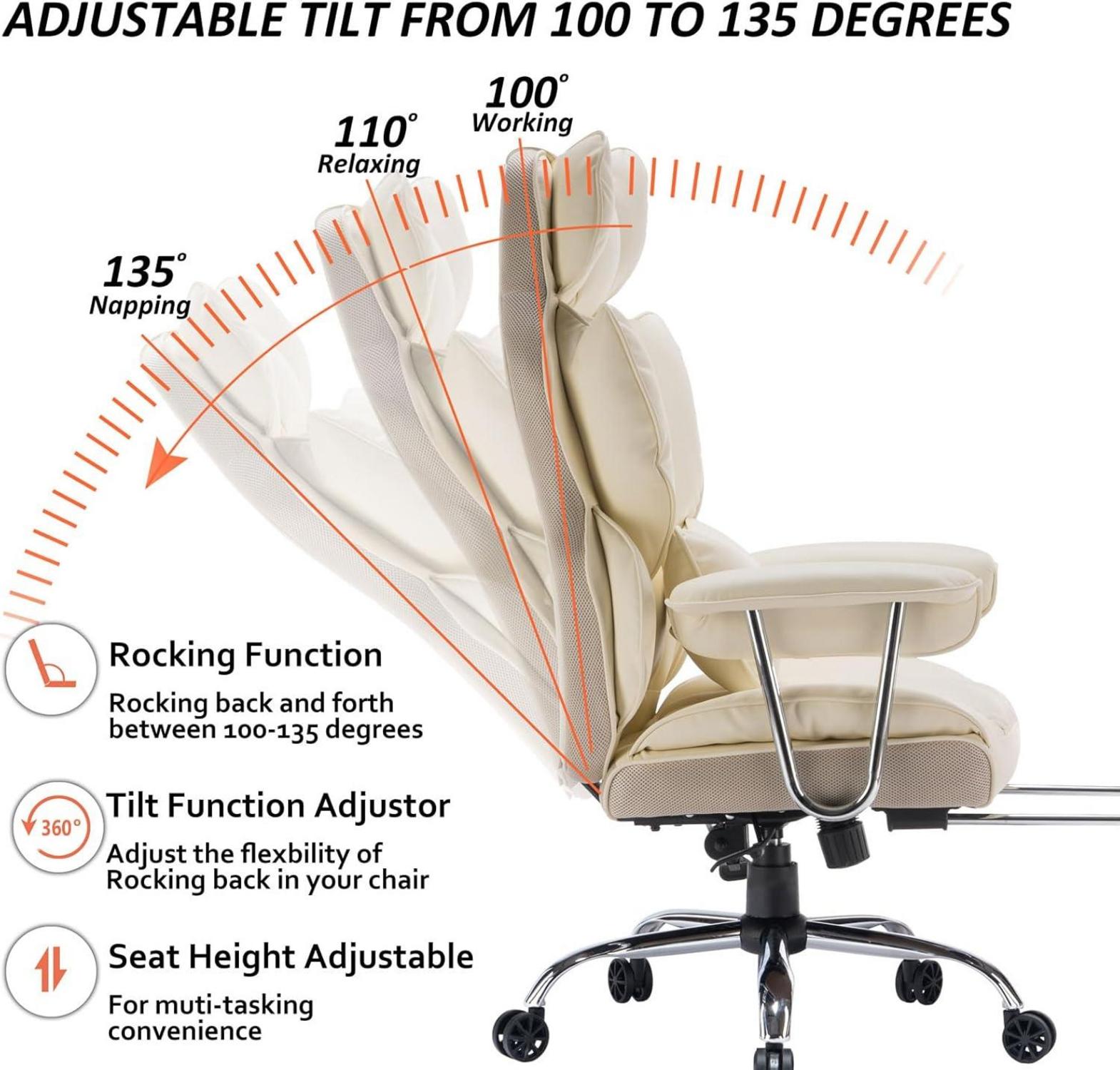 Bürostuhl ergonomisch Leder Chefsessel 200 kg Fußstütze