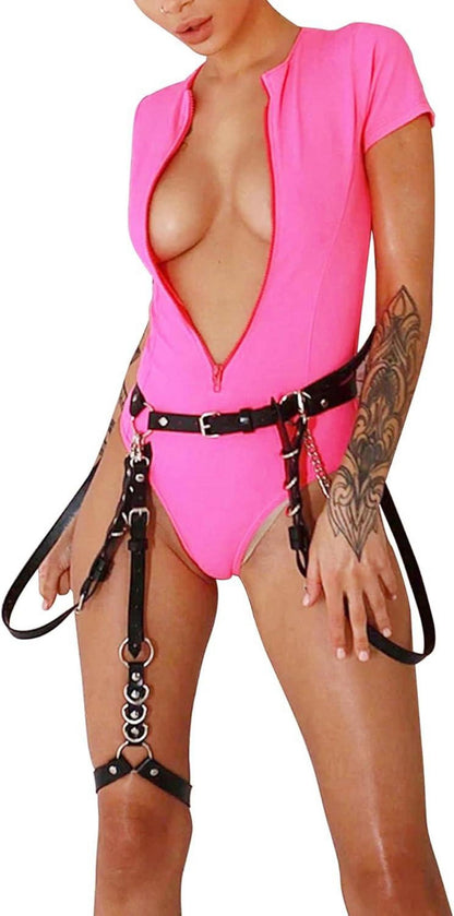 Damen Punk Leder Body Harness Set Einstellbar Bondage Dessous Sexspielzeug
