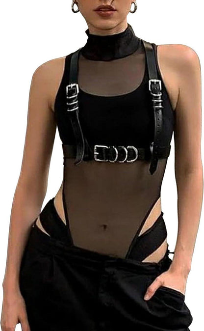 Damen Punk Leder Body Harness BH Strumpfband Gürtel Set Einstellbar