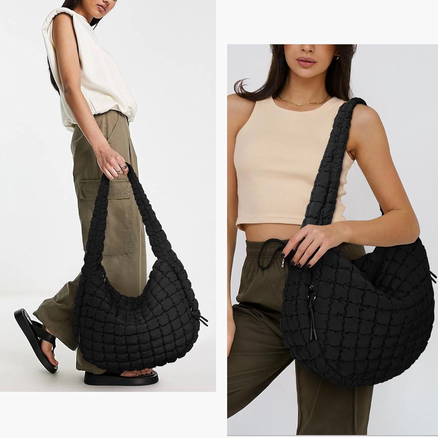 Große Gesteppte Crossbody Bag Schwarz - Leichte Stepptasche