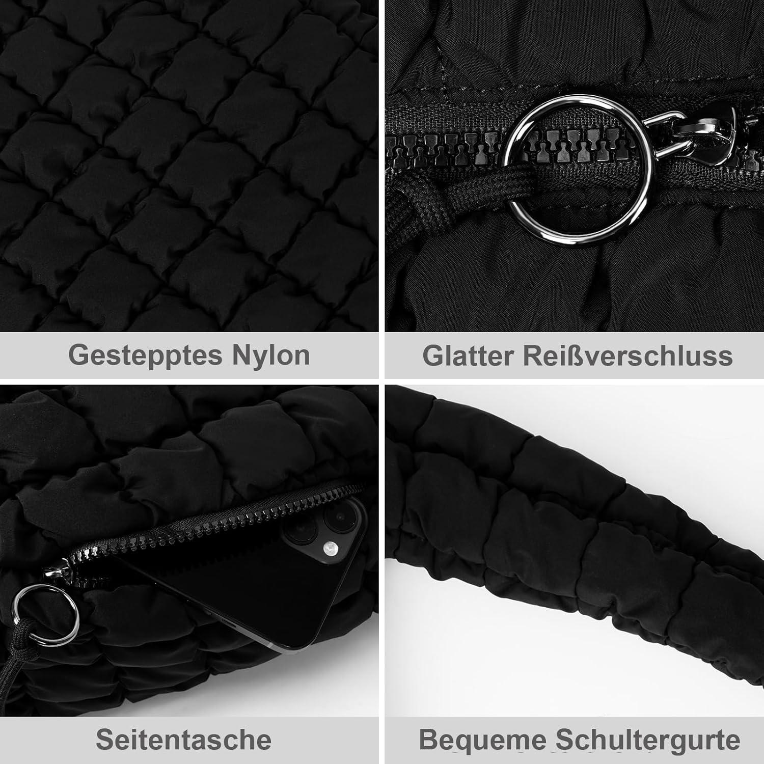 Leichte gesteppte Umhängetasche für Damen - Schwarz