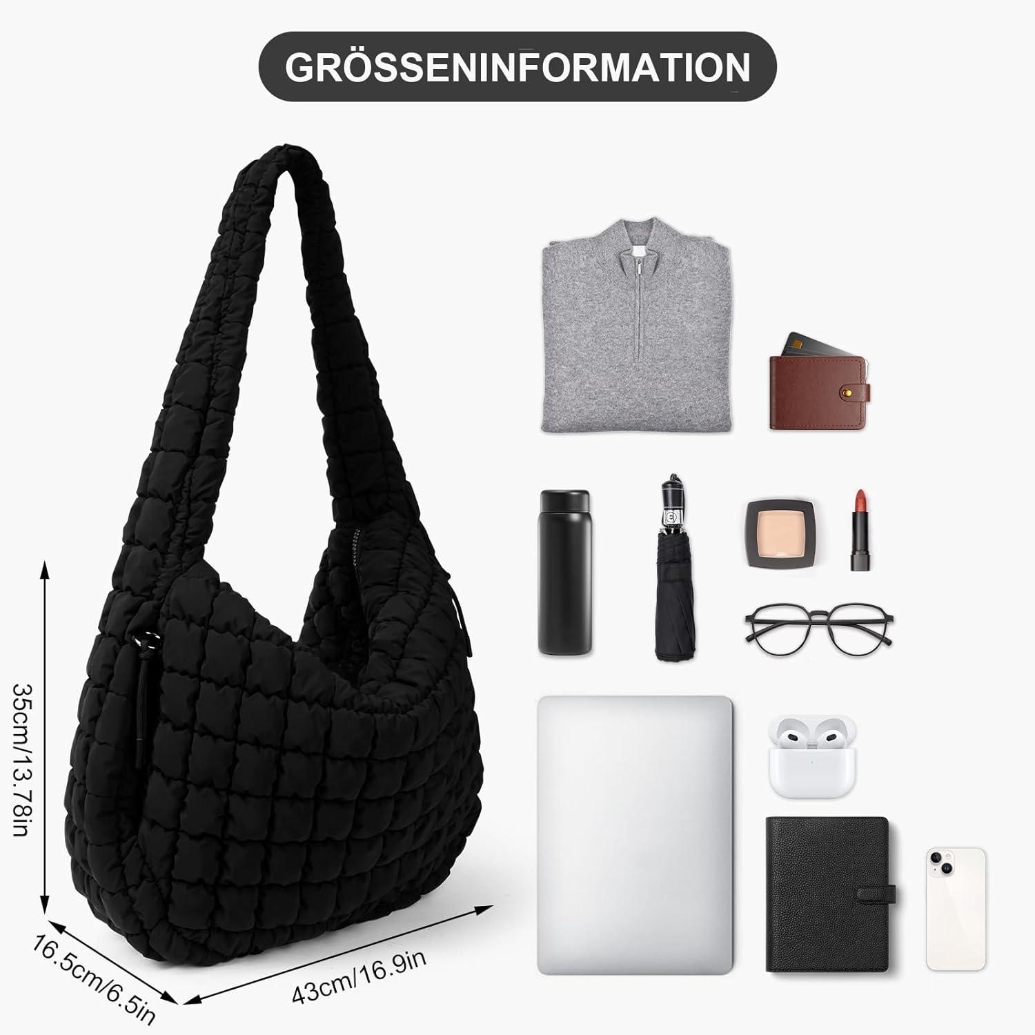 Stepptasche für Damen - Leichte Crossbody Bag in Schwarz - Große