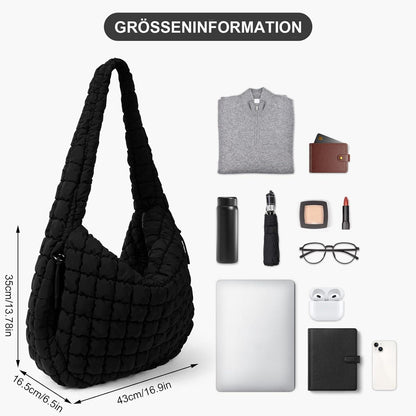 Stepptasche für Damen - Leichte Crossbody Bag in Schwarz - Große