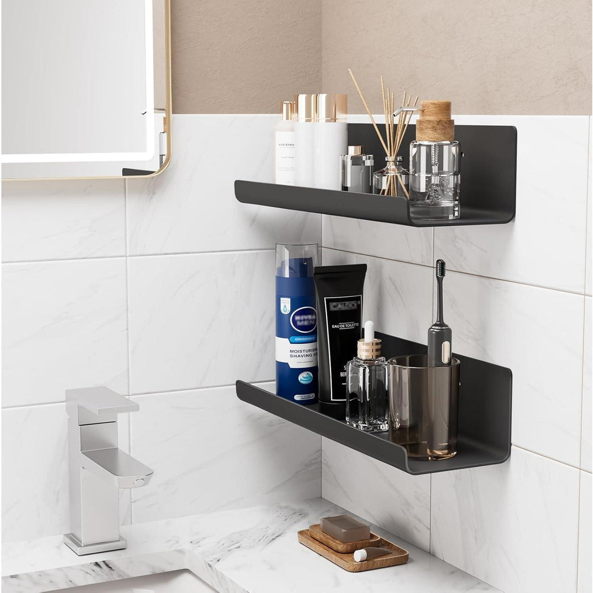 4er Set Kleberegale ohne Bohren, 32cm, Schwarz