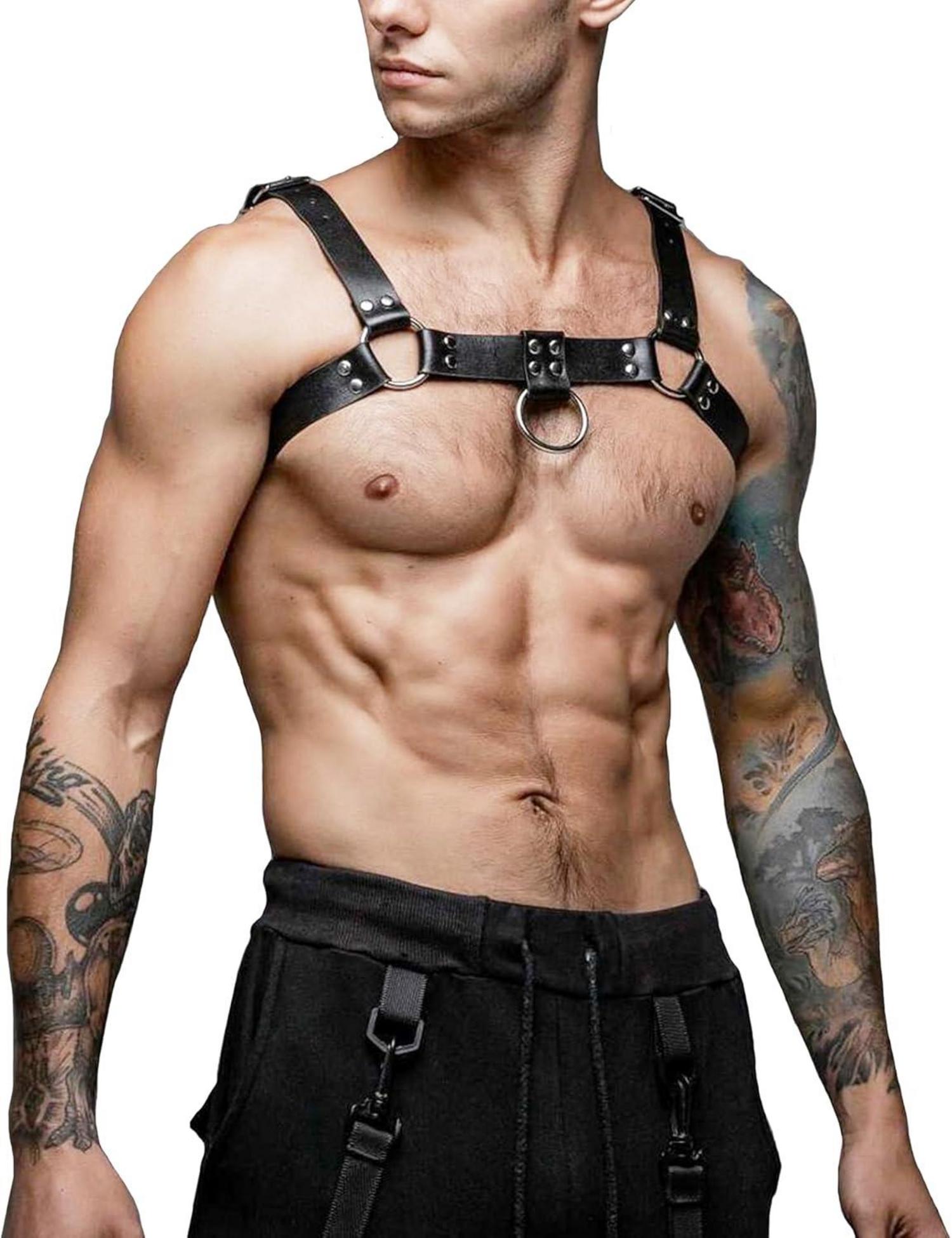 Herren PU Leder Body Brust Harness Gothic Cosplay Kostüm