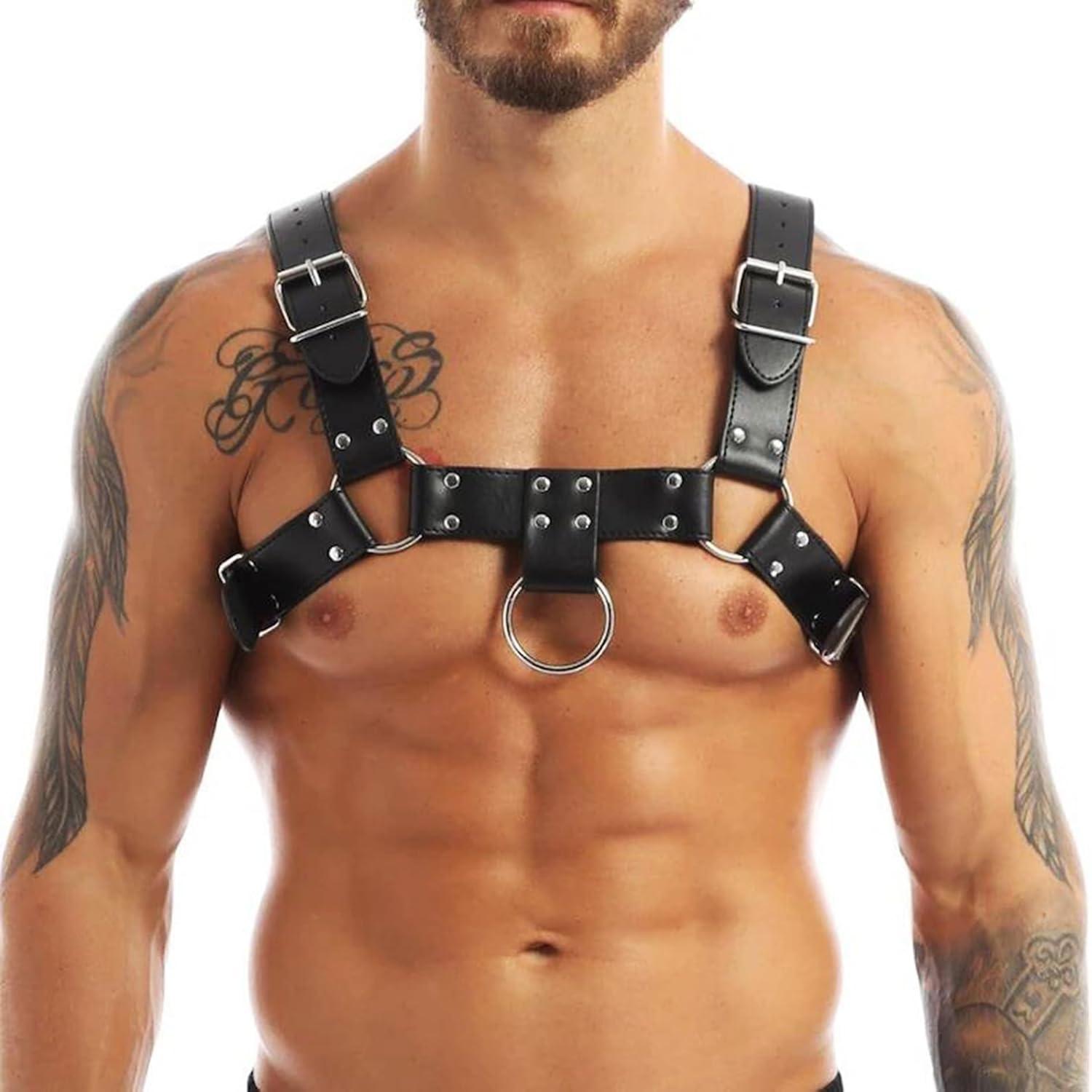 Herren PU Leder Body Brust Harness Männer Kostüm BDSM