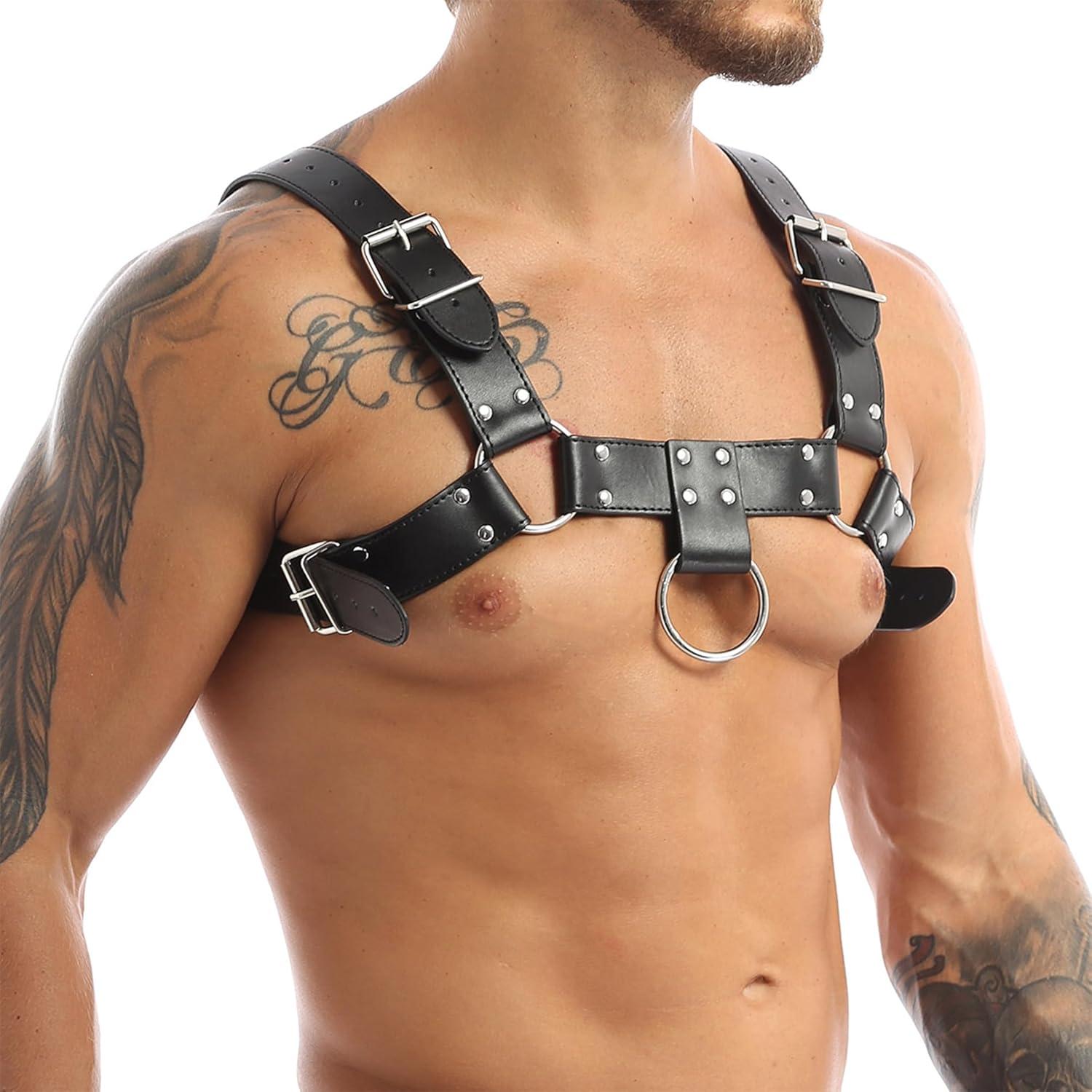 Herren PU Leder Body Brust Harness Gothic Cosplay Kostüm