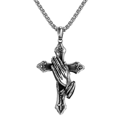 Herren Kreuz Halskette mit betenden Händen – Edelstahl Kette