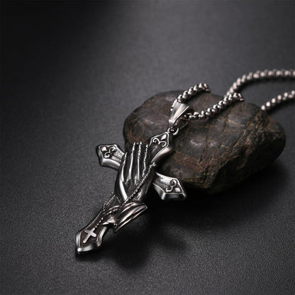 Herren Kreuz Halskette mit betenden Händen – Edelstahl Kette